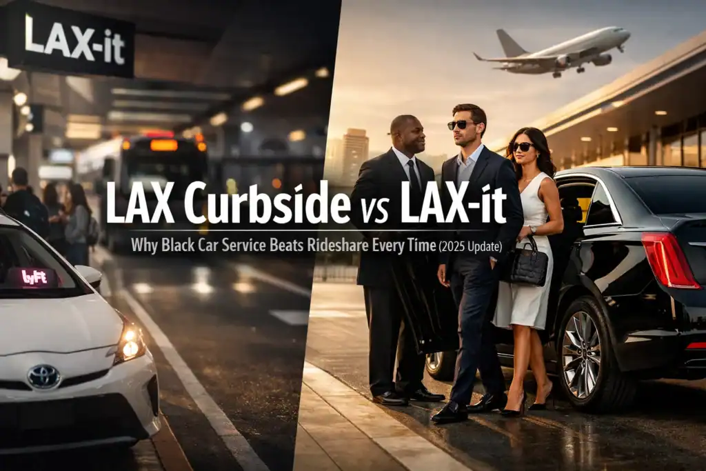 LAX Curbside vs LAX-it: Why Black Car Service Beats Rideshare Every Time (2026 Update) 15 Premium black car and chauffeur service in Orange County with luxury vehicles and professional drive.