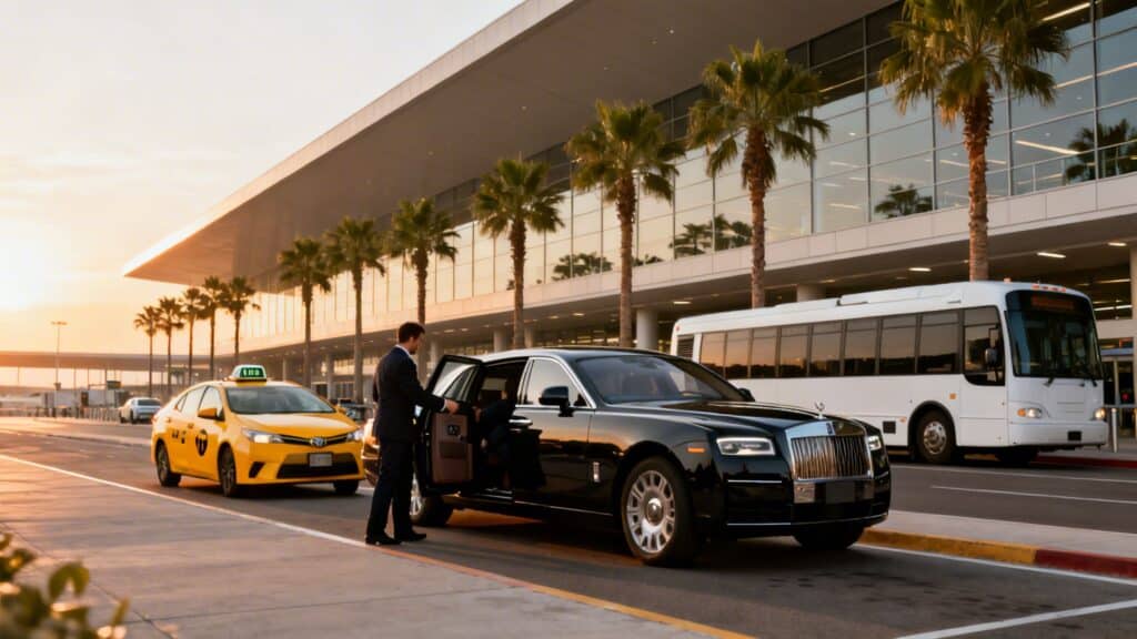 John Wayne Airport Transportation: 4 Proven Options for a Calm Arrival 27 Black luxury chauffeur car ready for pickup at Orange County airport.