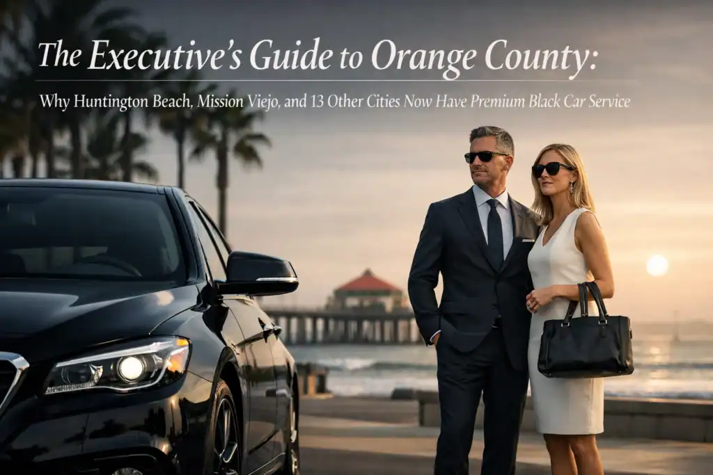 The Executive's Guide to Orange County: Why Huntington Beach, Mission Viejo, and 13 Other Cities Now Have Premium Black Car Service 1 Luxury chauffeur service in Orange County with professional drivers and premium black cars.