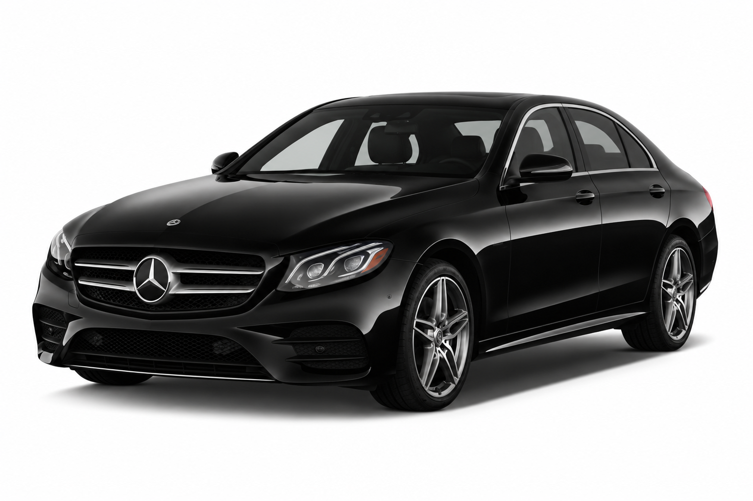 Luxe Black Sedan Mercedes sedan on white background
